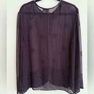 J Kara Deep Purple Sheer Embellished chiffon Jacket